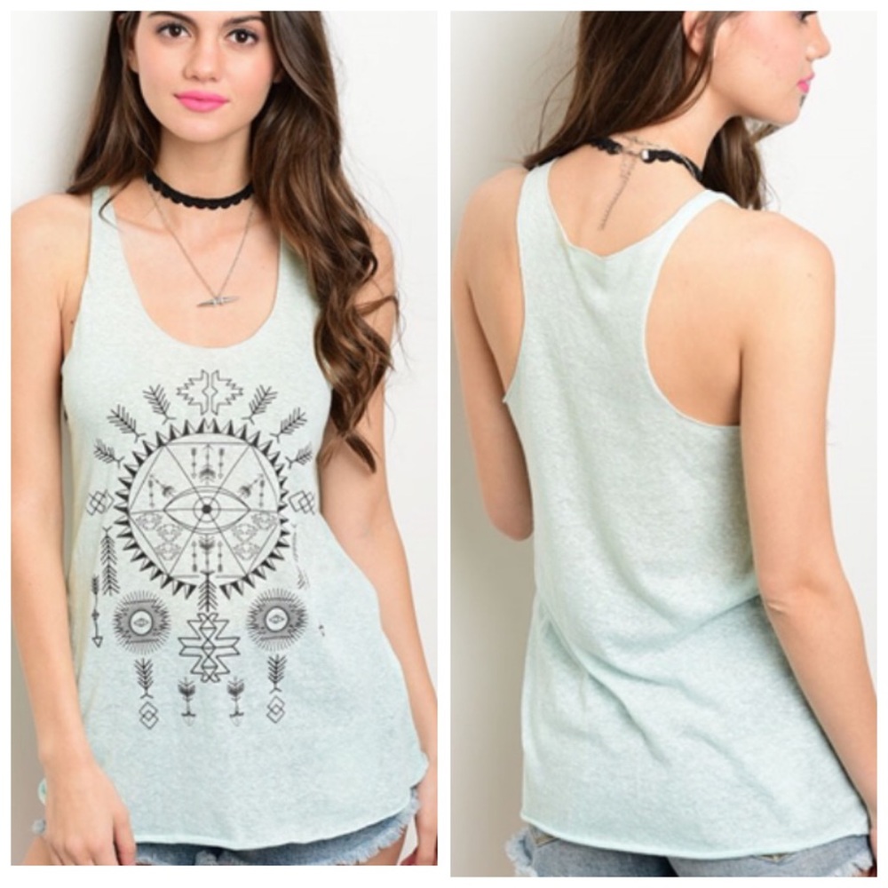 New💥! KARLIE mint graphic tank top